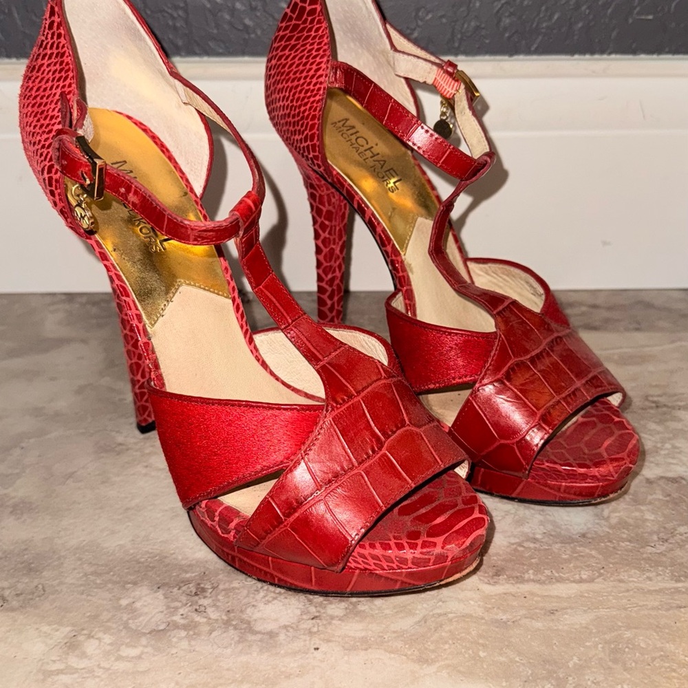 Michael Kors Striking Red Croc-Embossed Heels